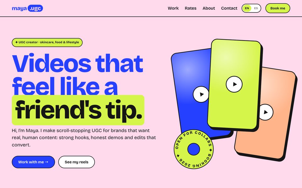 Chispa template: bold pink and blue portfolio for a UGC creator