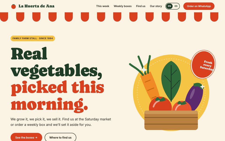 Huerta template: colourful website for a vegetable market stall