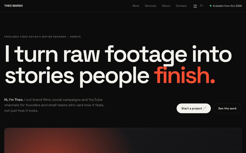 Medianoche template: dark minimal portfolio for a video editor